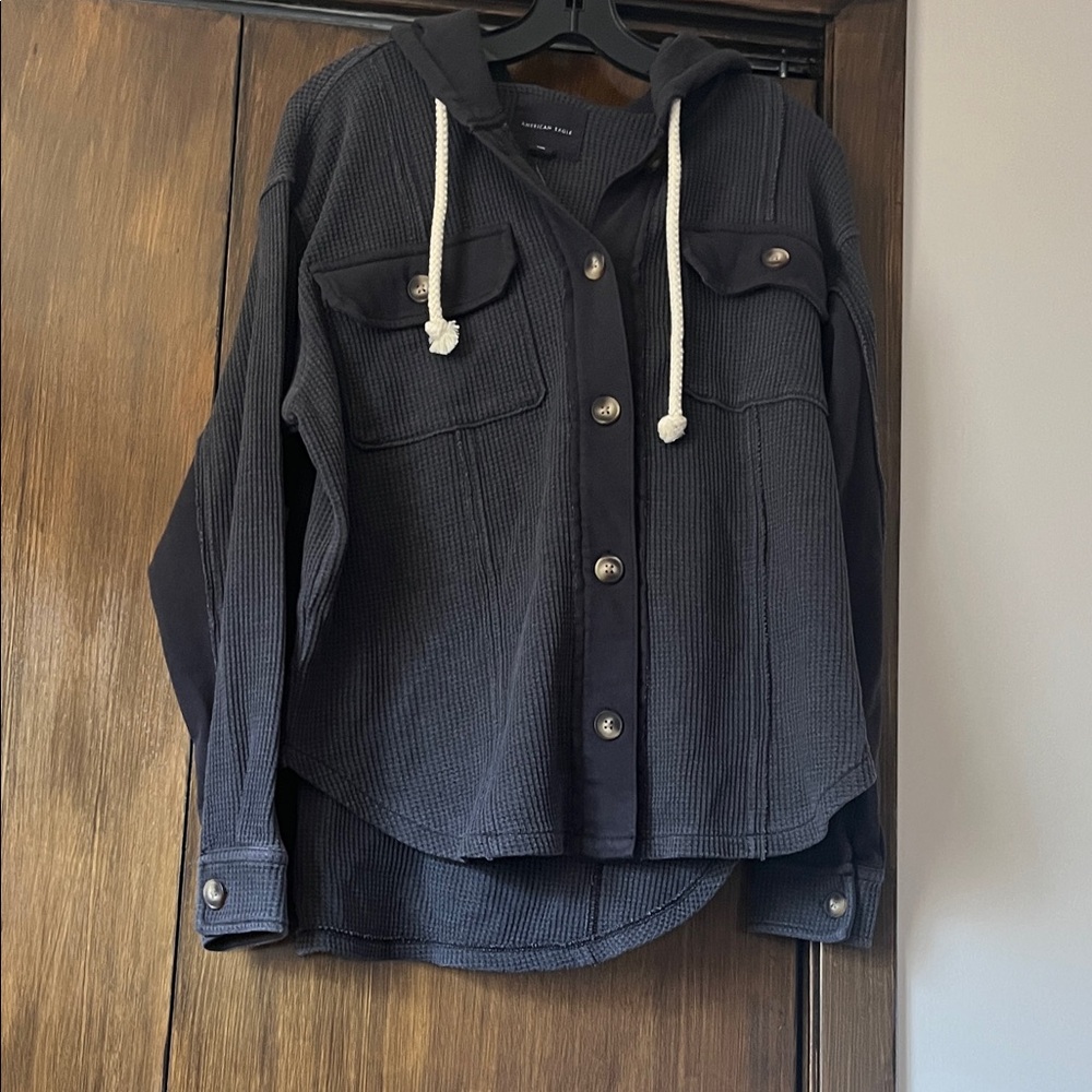 American Eagle Outfitters Dark Gray Hooded Utility Jacket